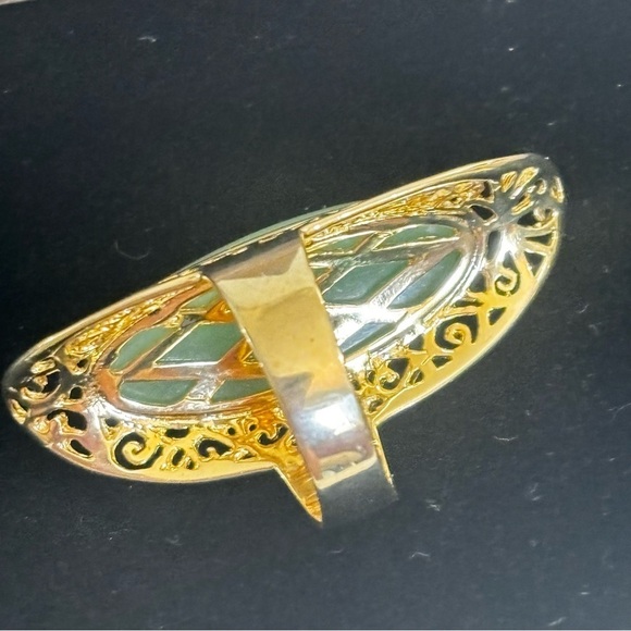 Jade gold over 925 large ring size 6.75 - Picture 2 of 12